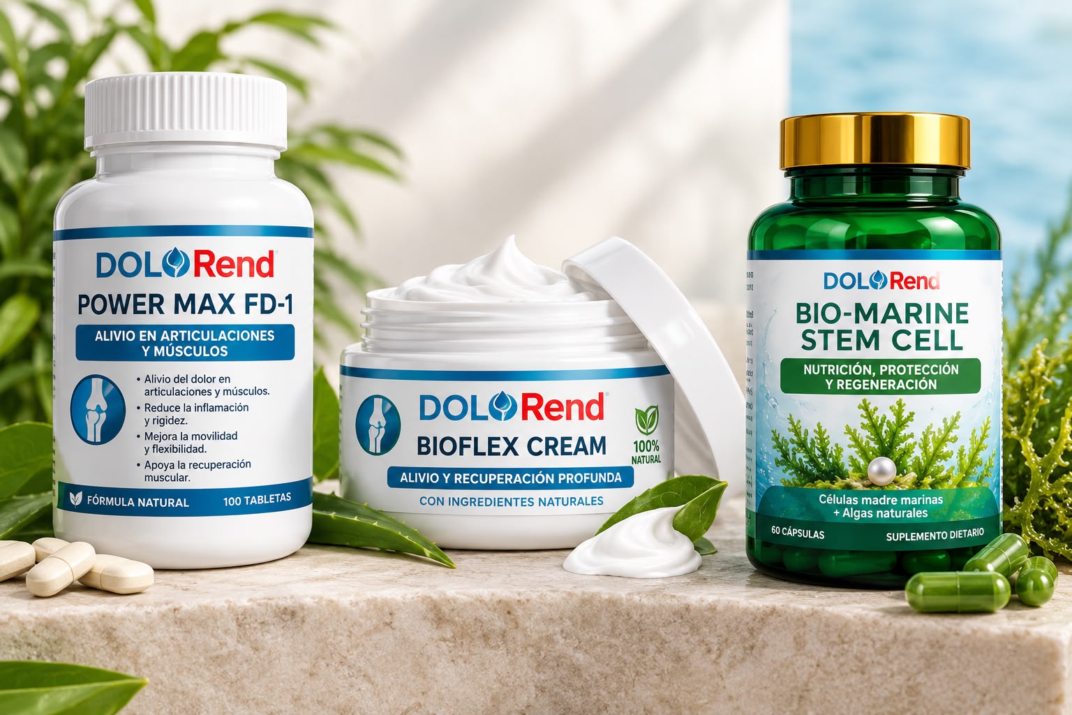 Kit DOLORend: Power Max FD-1, Bioflex Cream y Bio-Marine Stem Cell